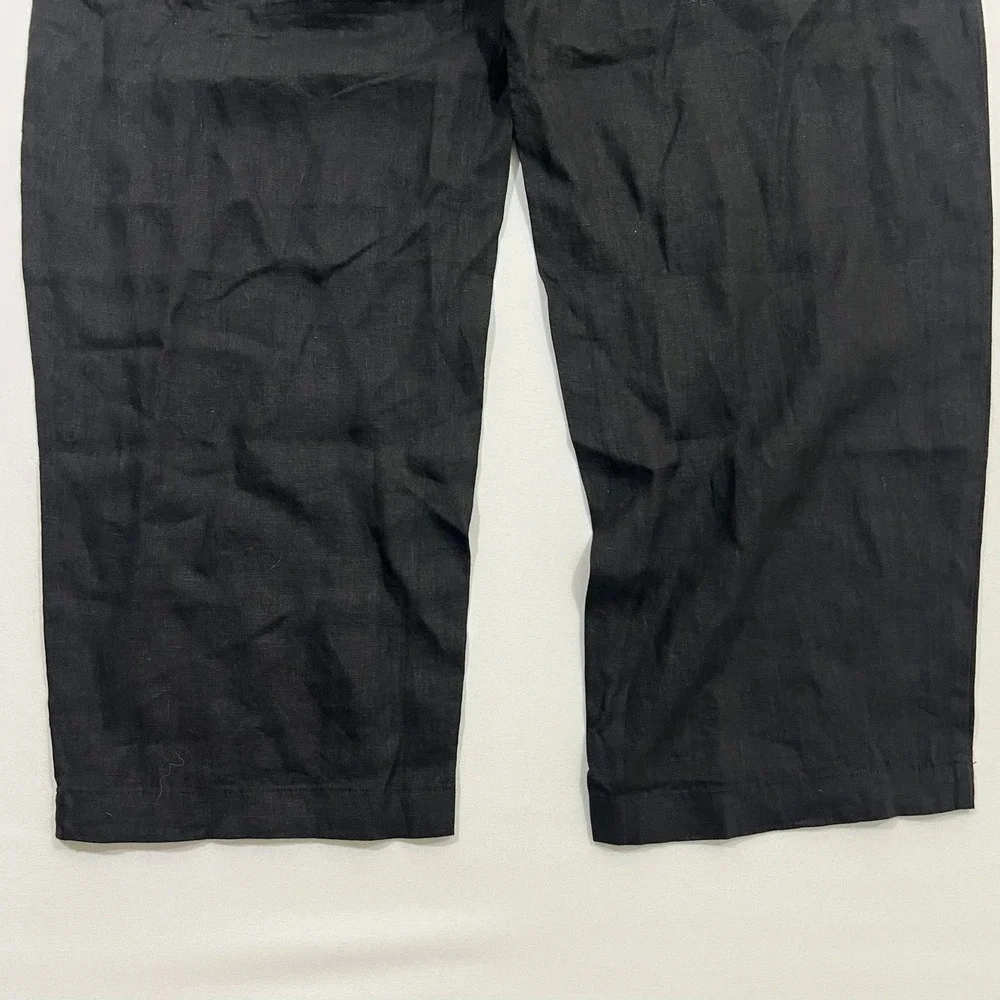 Quince European 100% Linen Pants Lagenlook Relaxed Elastic Waist Black Women XL